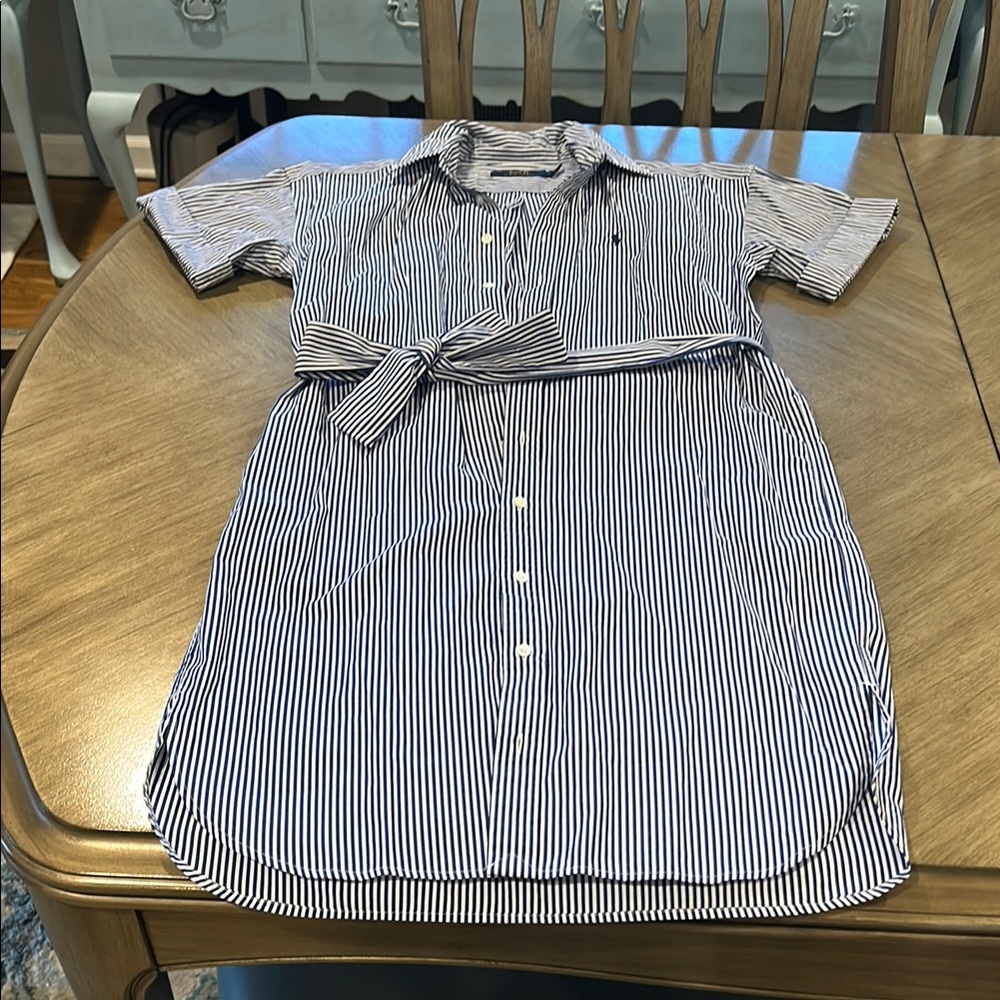 Striped Button-Up Shirt Dress with Belt